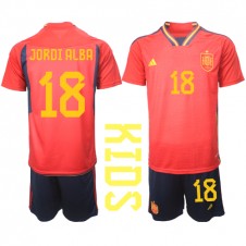 Spanien Jordi Alba #18 Hemmaställ Barn VM 2022 Korta ärmar (+ Korta byxor)